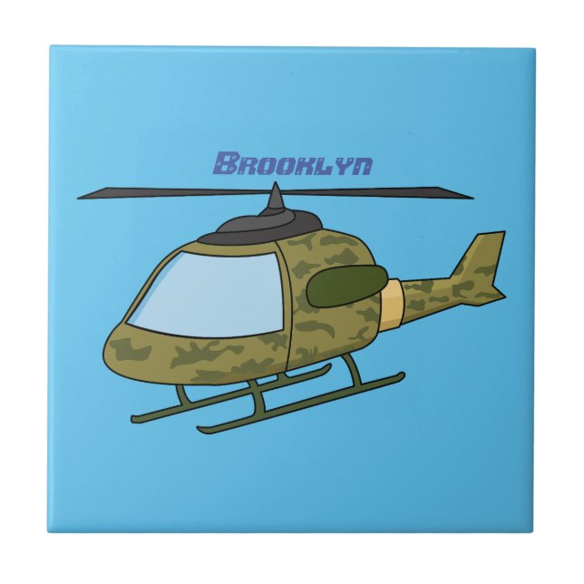 Cute army camoflage helicopter cartoon ceramic tile (Front)