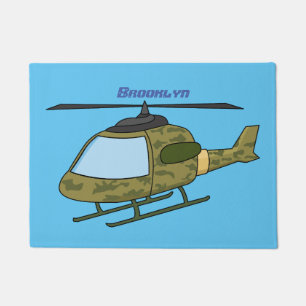 Cute army camoflage helicopter cartoon doormat