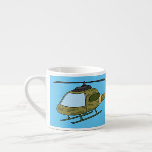 Cute army camoflage helicopter cartoon espresso cup