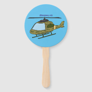 Cute army camoflage helicopter cartoon hand fan