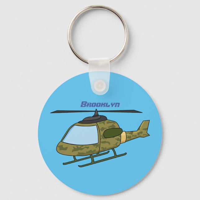 Cute army camoflage helicopter cartoon key ring (Front)
