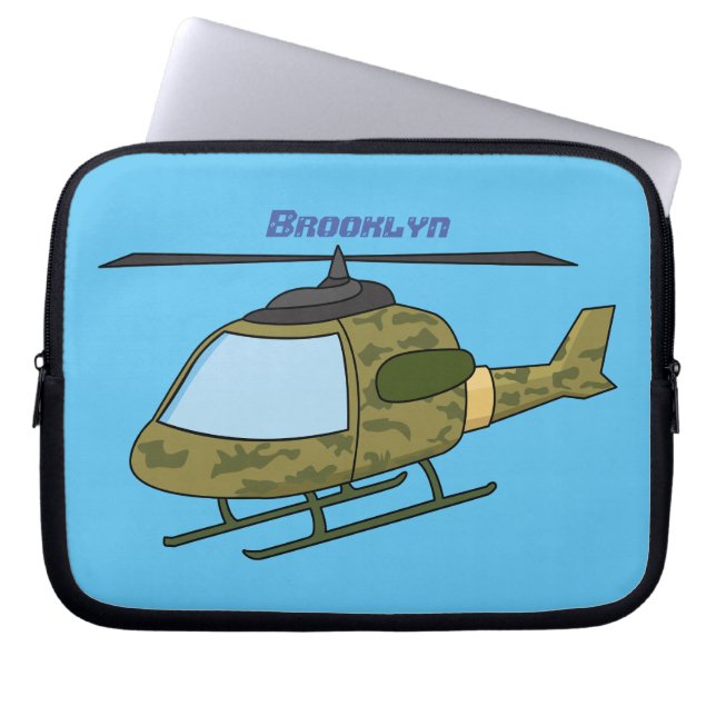 Cute army camoflage helicopter cartoon laptop sleeve (Front)