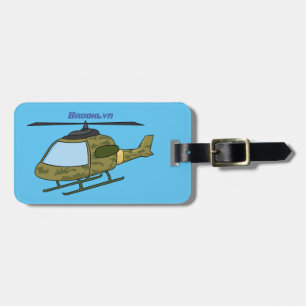 Cute army camoflage helicopter cartoon luggage tag