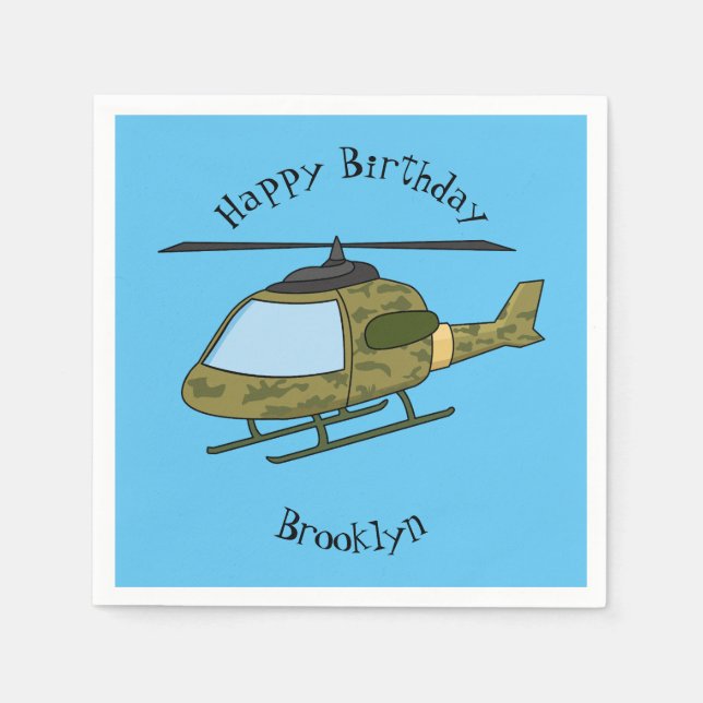 Cute army camoflage helicopter cartoon napkin (Front)