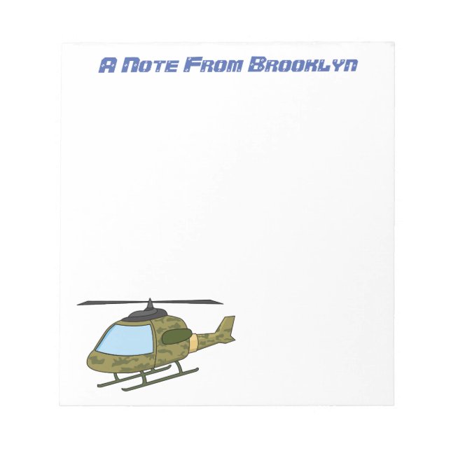 Cute army camoflage helicopter cartoon notepad (Front)