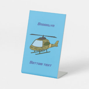 Cute army camoflage helicopter cartoon pedestal sign