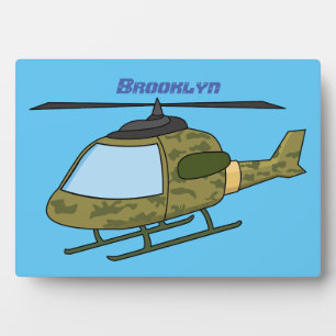 Cute army camoflage helicopter cartoon plaque