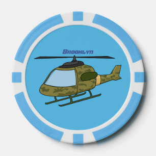 Cute army camoflage helicopter cartoon poker chips