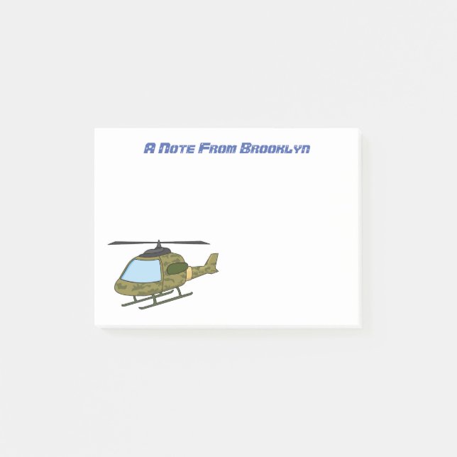 Cute army camoflage helicopter cartoon post-it notes (Front)