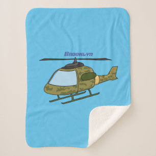 Cute army camoflage helicopter cartoon  sherpa blanket