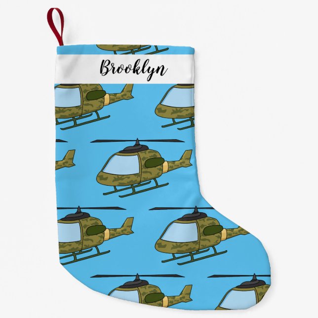 Cute army camoflage helicopter cartoon small christmas stocking (Front)