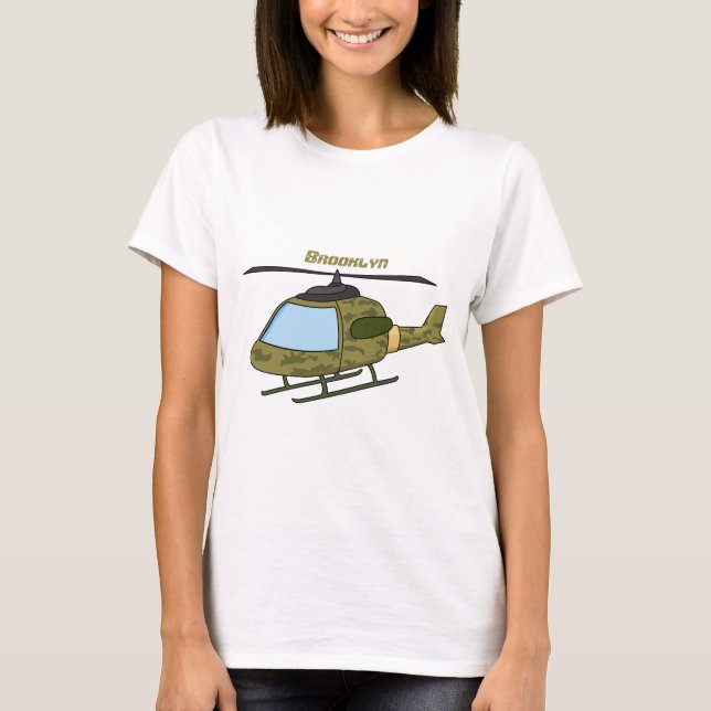 Cute army camoflage helicopter cartoon T-Shirt (Front)