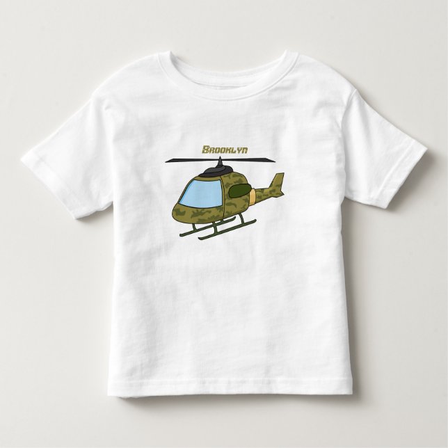 Cute army camoflage helicopter cartoon toddler T-Shirt (Front)