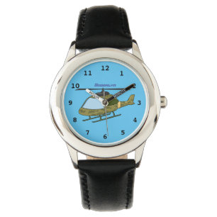 Cute army camoflage helicopter cartoon watch