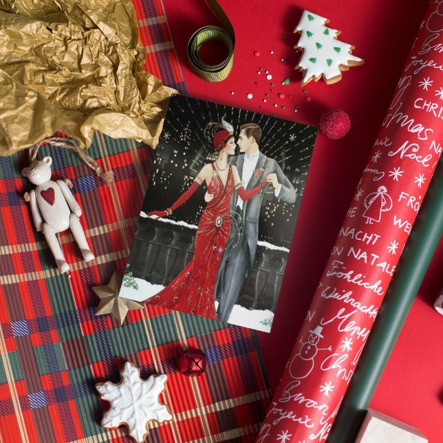 Cute Art deco couple add message Holiday Card (Creator Uploaded)