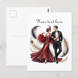 Cute art Deco couple add text Postcard