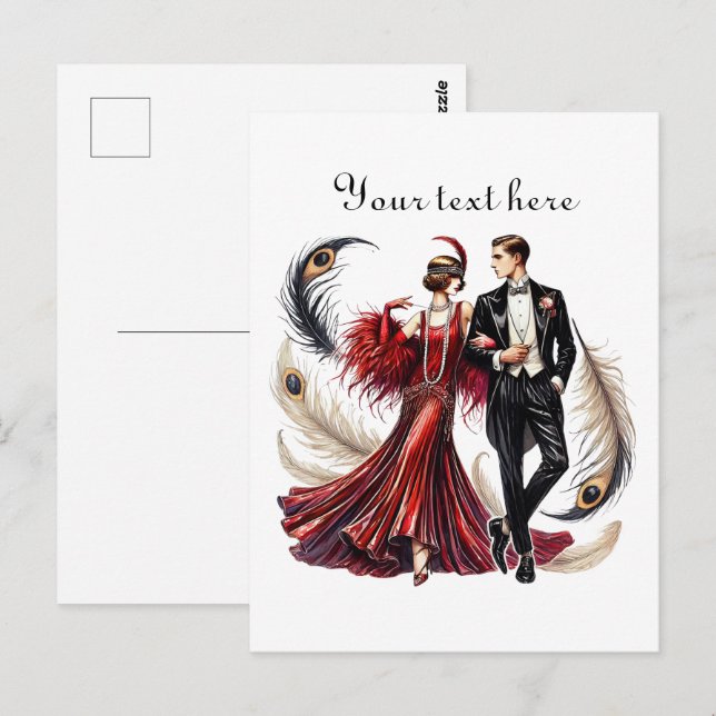 Cute art Deco couple add text Postcard (Front/Back)