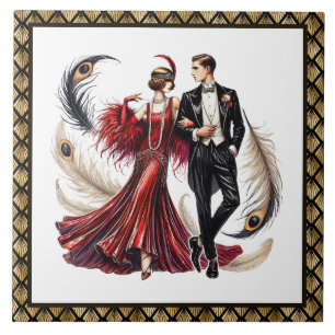 Cute Art deco couple  Ceramic Tile
