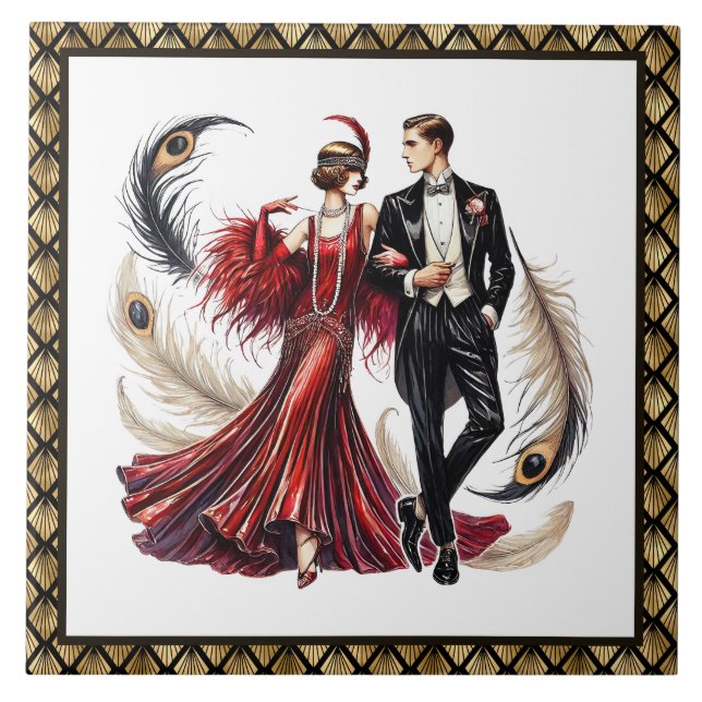 Cute Art deco couple  Ceramic Tile (Front)