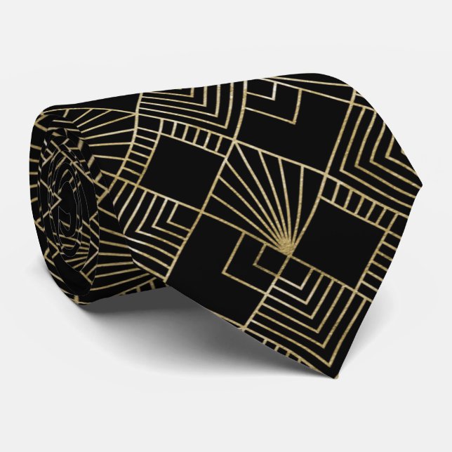 Cute art deco gold black pattern tie (Rolled)
