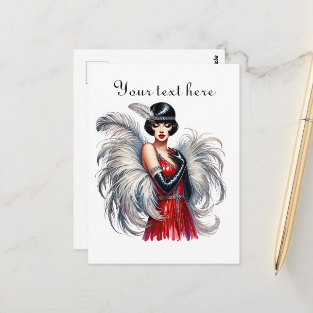 Cute Art Deco lady add text Postcard (Front/Back In Situ)