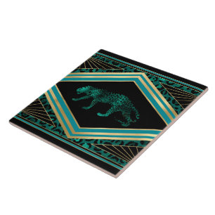 Cute art deco leopard home decor ceramic tile