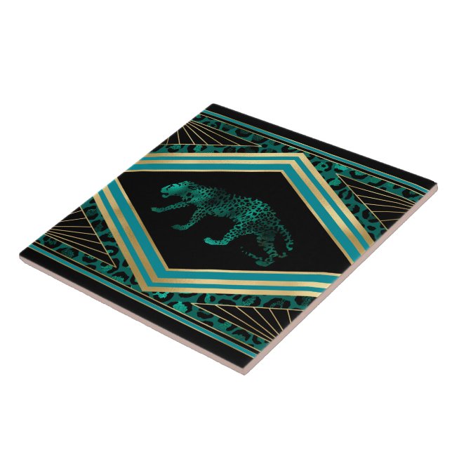 Cute art deco leopard home decor ceramic tile (Side)