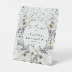 Cute Art Nouveau Pastel Flower Butterfly Baby Pedestal Sign