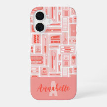 Cute Art Supplies Coral Red Pattern Monogram