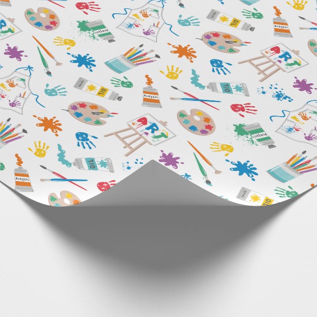 Cute Art Supplies on white Wrapping Paper (Corner)