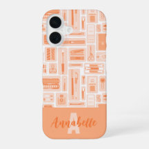 Cute Art Supplies Peach Orange Pattern Monogram