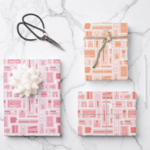 Cute Art Supplies Pink Orange Red Pattern Creative Wrapping Paper Sheet