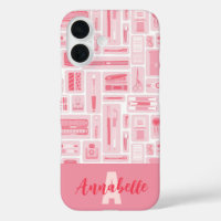 Cute Art Supplies Pink Pattern Monogram