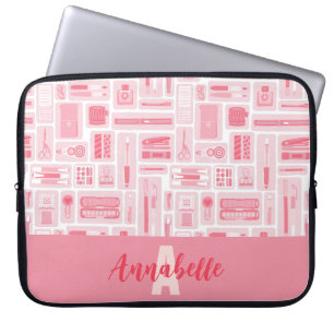 Cute Art Supplies Pink Pattern Monogram Laptop Sleeve