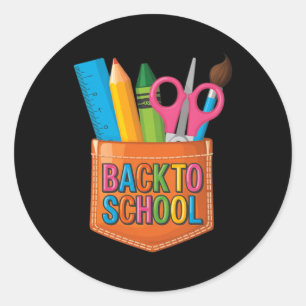 Cute Art Teacher Back To School In Pocket Funny Classic Round Sticker