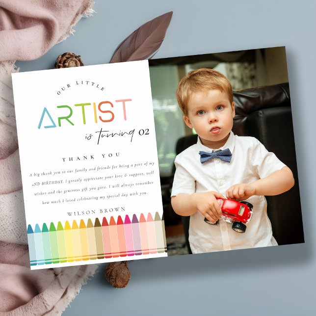 Cute Artist Crayon Rainbow Photo Any Age Birthday Thank You Card (Creator Uploaded)