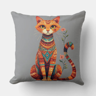 Cute Artistic Cat with Floral Branch Cushion