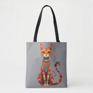 Cute Artistic Cat with Floral Branch Tote Bag
