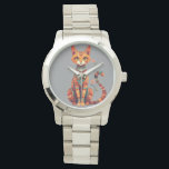 Cute Artistic Cat with Floral Branch Watch<br><div class="desc">Cute boho tribal cat illustration featuring decorative patterns and floral elements. Perfect gift for cat lovers and fans of folk art and whimsical animal designs. Great for stickers,  mugs,  phone cases,  and home decor.</div>