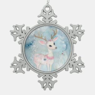 Cute Artistic Christmas Animals Reindeer  Snowflake Pewter Christmas Ornament