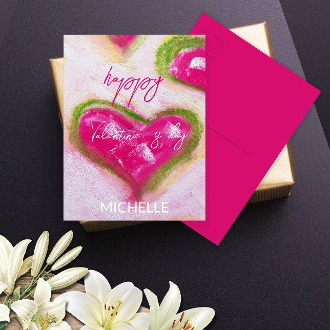 Cute Artistic Hot Pink Hearts  Postcard (Creator Uploaded)
