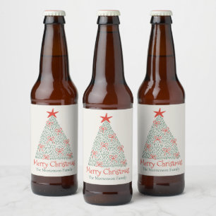 Cute Artistic Merry Christmas Tree Custom Party Beer Bottle Label