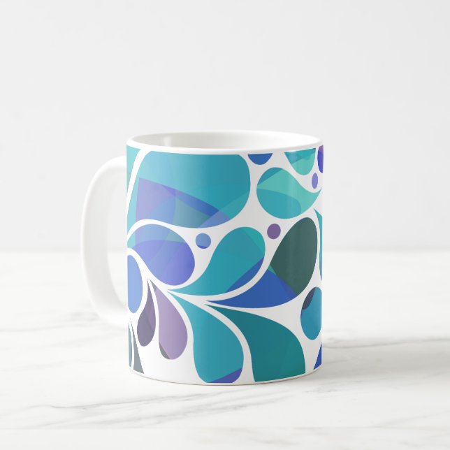 Cute Artsy Aqua Blue, Purple Watercolor Pattern Coffee Mug (Front Left)