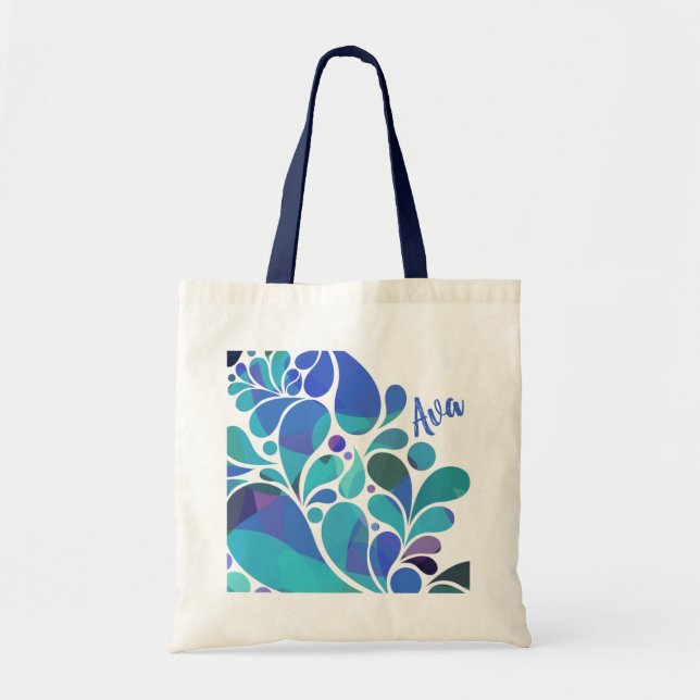 Cute Artsy Aqua Blue, Purple Watercolor Pattern  Tote Bag (Front)