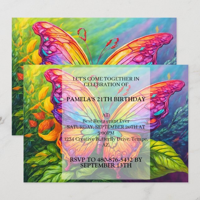 Cute Artsy Butterfly Drawing Birthday Party Invitation (Front/Back)