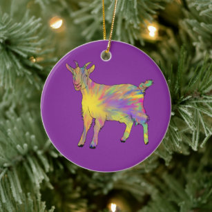 Cute Artsy Goat Colourful Funny Farm Animal Art Ceramic Ornament