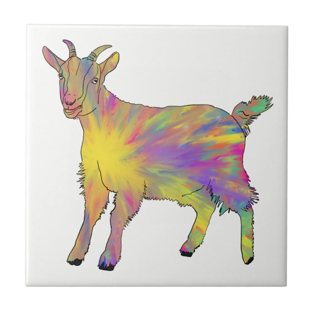 Cute Artsy Goat Colourful Funny Farm Animal Art Ceramic Tile (Front)