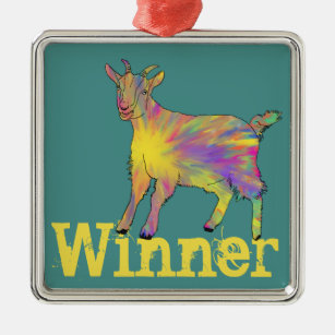 Cute Artsy Goat Colourful Funny Farm Animal Art Metal Ornament