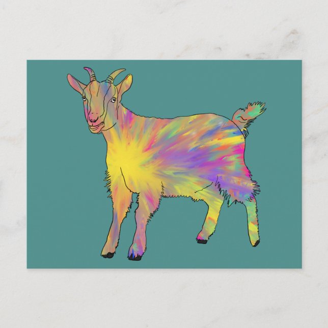 Cute Artsy Goat Colourful Funny Farm Animal Art Postcard (Front)