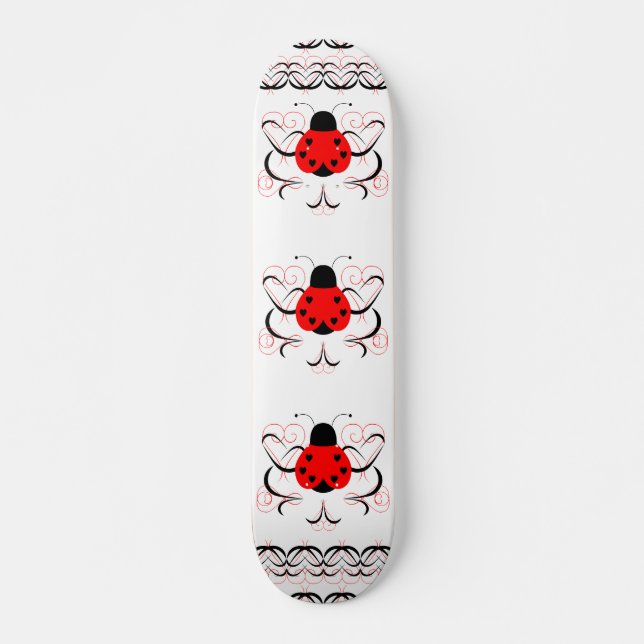 Cute Artsy Heart Ladybug Skateboard Deck (Front)